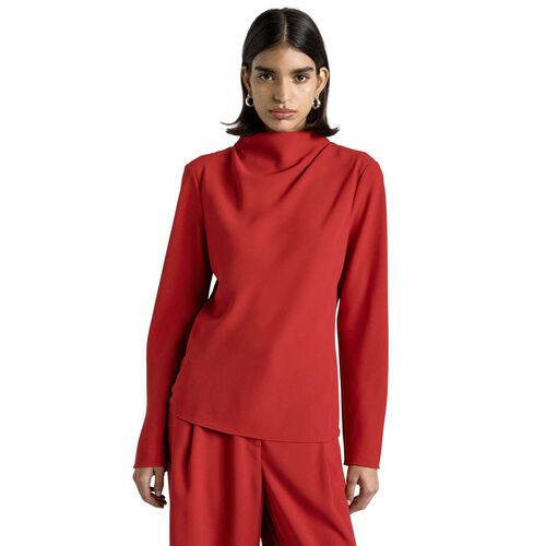 Cue Cherry Crepe Long Sleeve Top